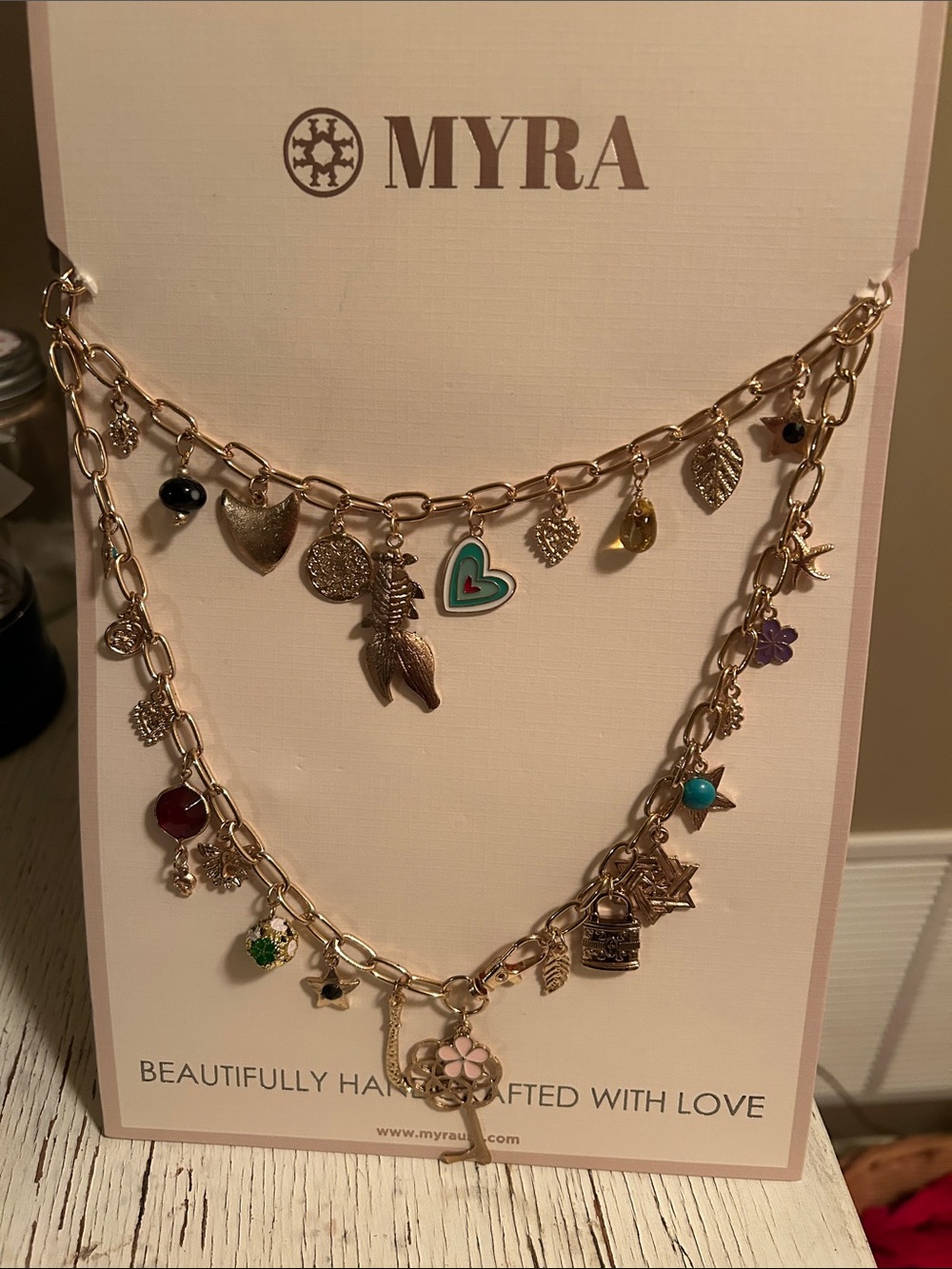 Myra Bag Gold Multi-Charm Necklace with Enamel Accents